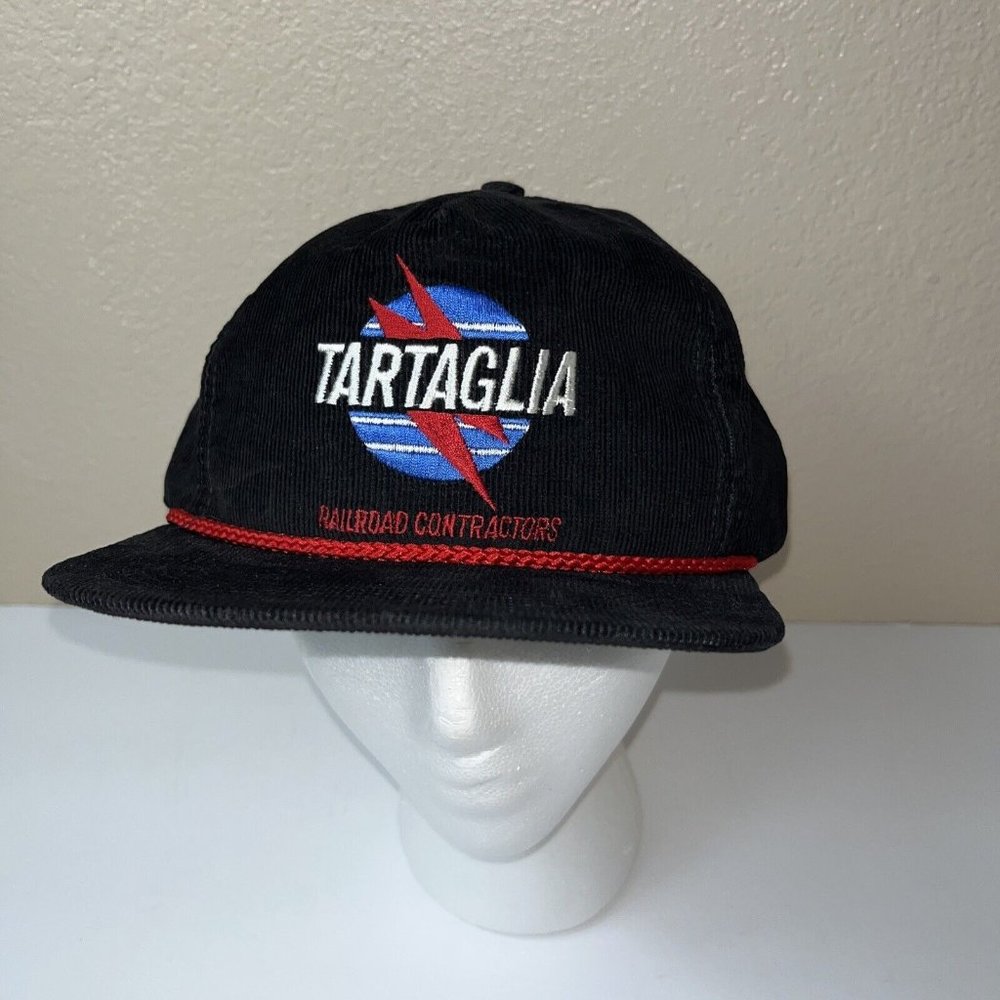 Vintage Corduroy Embroidered Rope Snapback Tartaglia Railroad Contractors Trains